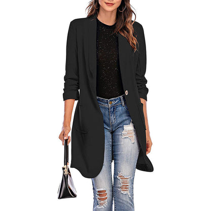 Women's long, elegant blazer with pockets and stylish cut Ivyshape