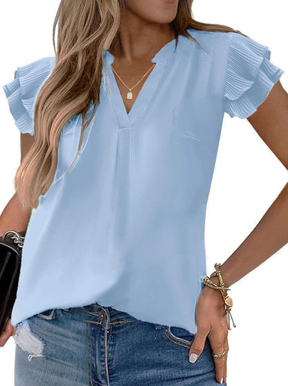 Women Lightweight Button-Front Flutter Sleeve Top Ivyshape