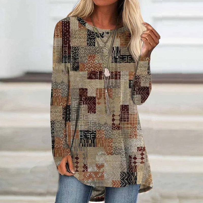 Women's Long Sleeve Tunic with Modern Pattern Ivyshape