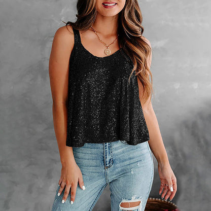 Women's Sparkling Sleeveless Top with Loose Fit Ivyshape