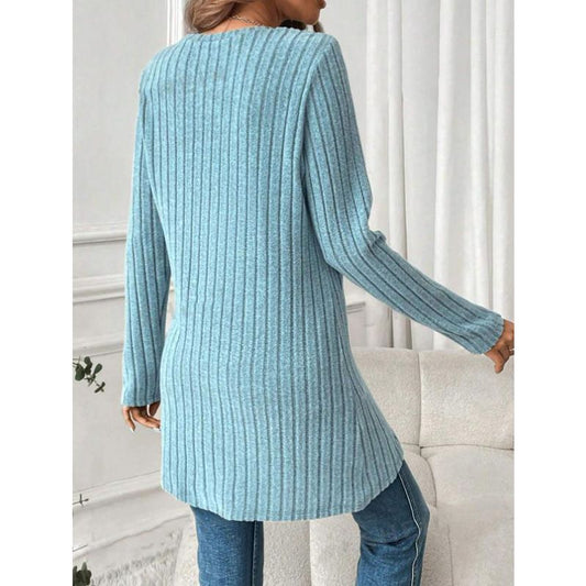 Ladies asymmetrical knitted top with ribbed structure Ivyshape