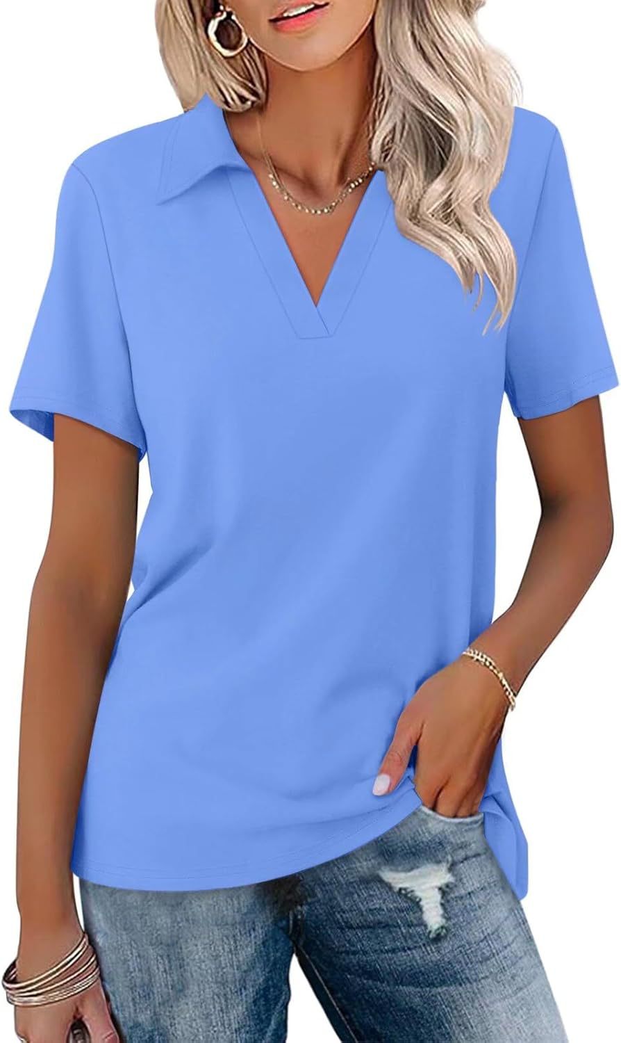 Ladies V-Neck Short Sleeve Top Ivyshape