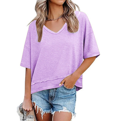 Women's Casual V-Neck Oversized T-Shirt Ivyshape