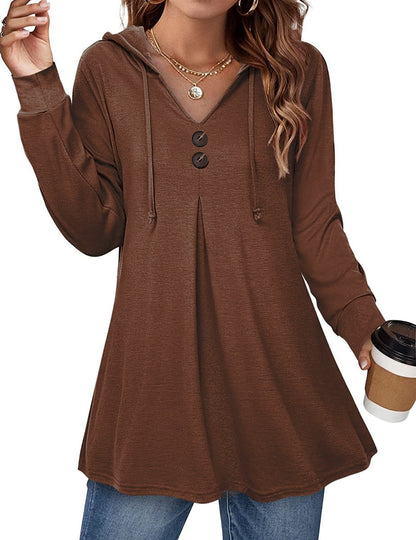 Women's casual hooded blouse with button details Ivyshape