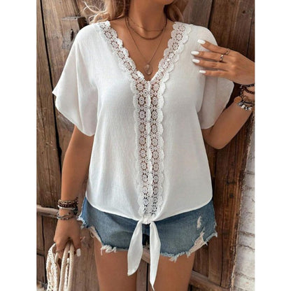 Ladies casual blouse with lace trim Ivyshape