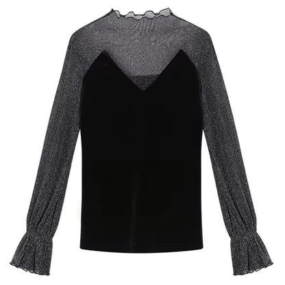 Women Transparent Ruffle Sleeve Top Ivyshape