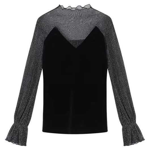 Women Transparent Ruffle Sleeve Top Ivyshape