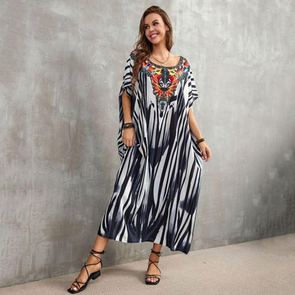 Ladies kaftan dress with majestic animal motif and side slits Ivyshape