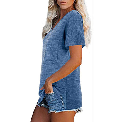 Women's V-shaped casual T-shirt with chest pocket and relaxed fit Ivyshape