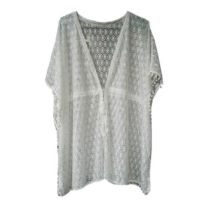 Women's elegant crochet beach cover-up with playful tassels Ivyshape