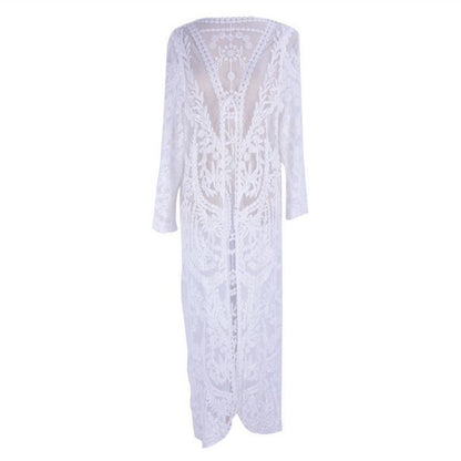 Women's long lace kimono with floral patterns and side hem Ivyshape
