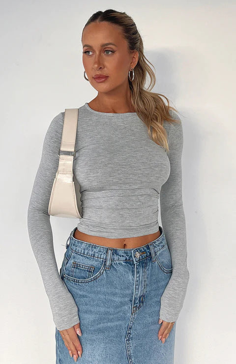 Women's Long Sleeve Shirt with Fitted Cut and Gatherings Ivyshape