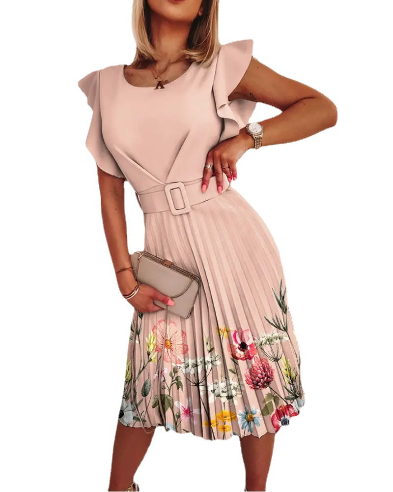 Ladies Midi Dress with Voluminous Sleeves and Chic Waist Definition Ivyshape