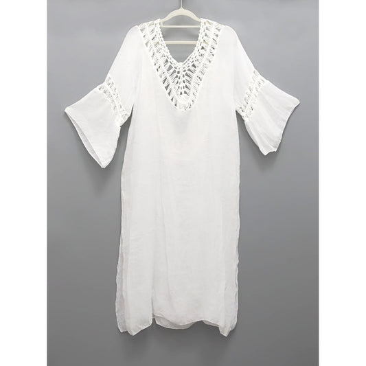Women's airy beach tunic with elaborate crochet appliqués Ivyshape