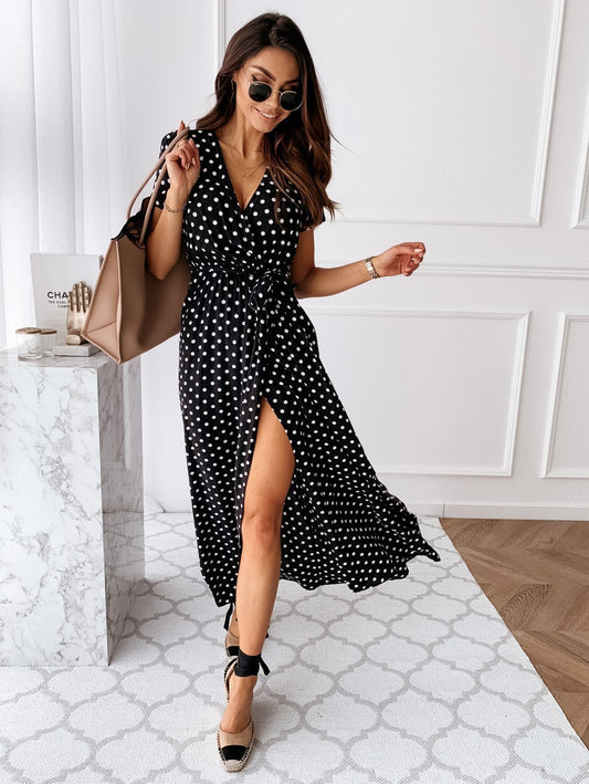 Women's maxi dress with playful polka dot design and elegant wrap look Ivyshape
