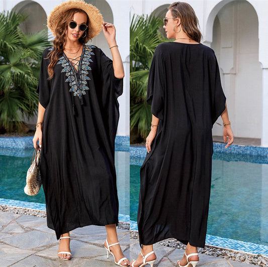 Women's beach dress with elegant crochet design and playful accents Ivyshape