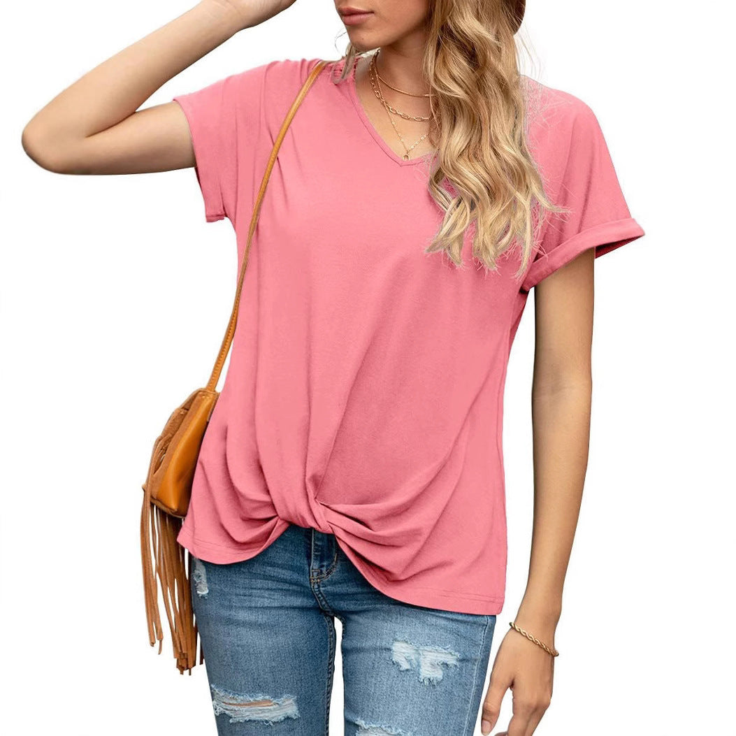 Women's Knot V-Neck Casual Top Ivyshape