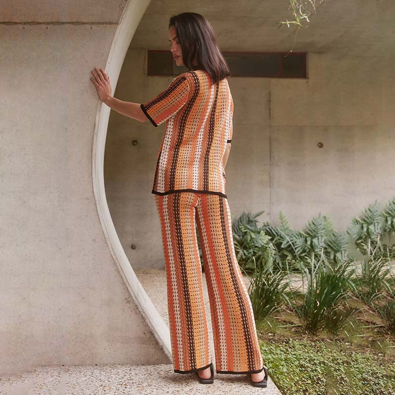 Women Two-Piece Set with Geometric Pattern and Short Sleeve Jacket Ivyshape