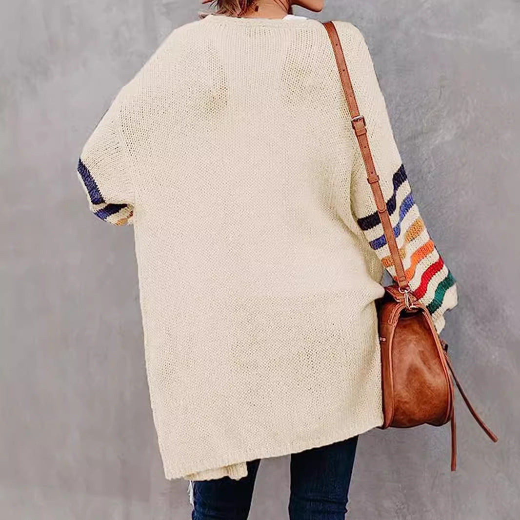 Women's casual knitted cardigan with colorful stripes Ivyshape