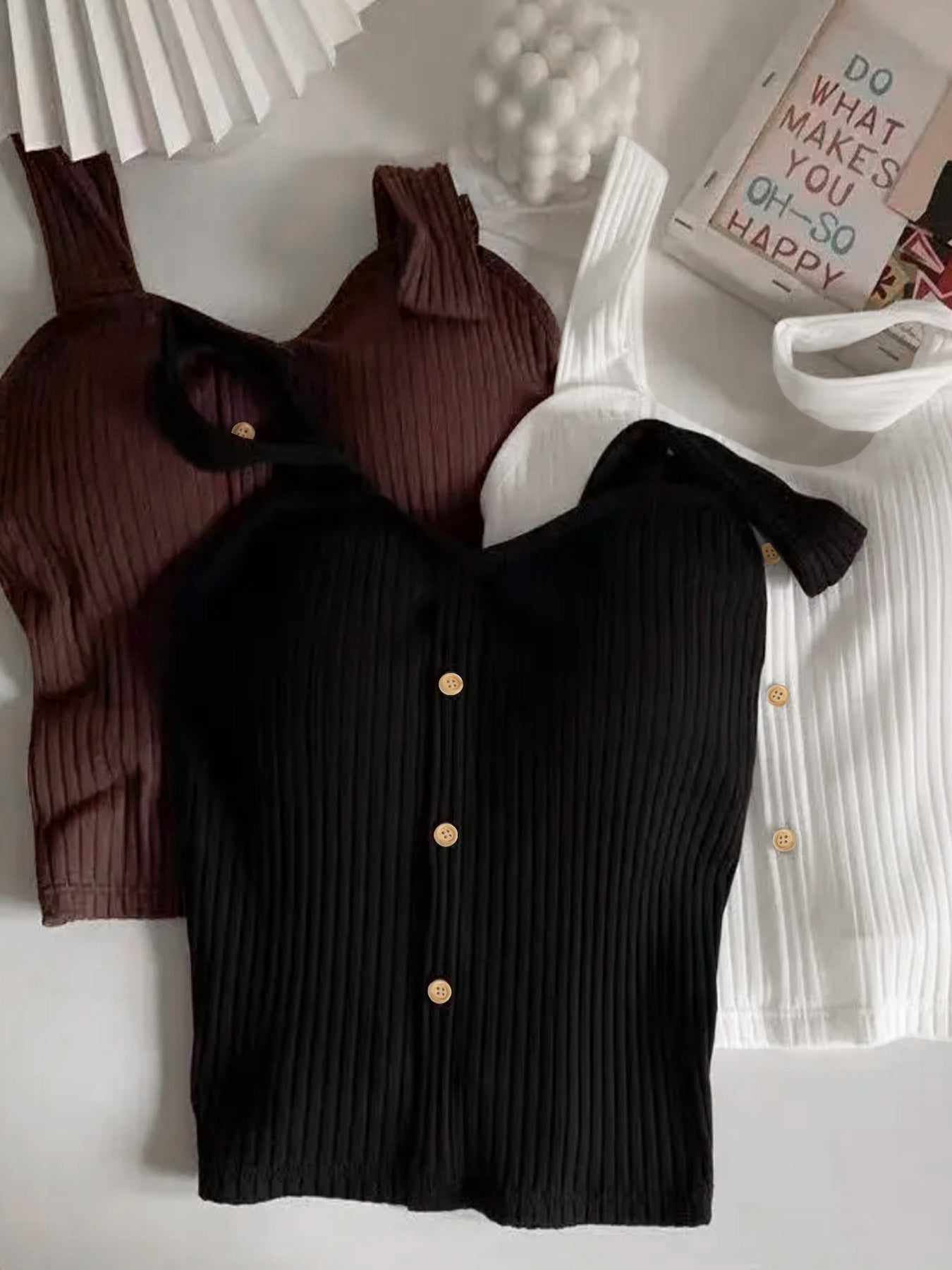 Women's airy ribbed top with button placket Ivyshape
