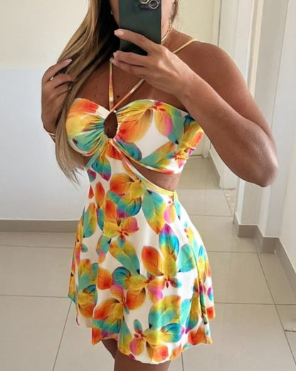 Ladies beach dress with chic knot and floral patterns Ivyshape