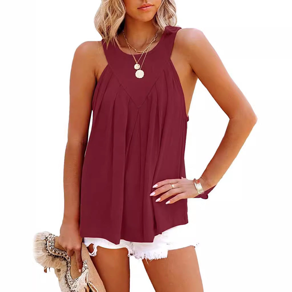 Women Pleated Halter Neck Blouse Ivyshape