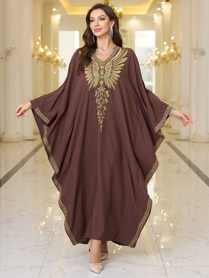Ladies elegant kaftan with artistic feather design Ivyshape