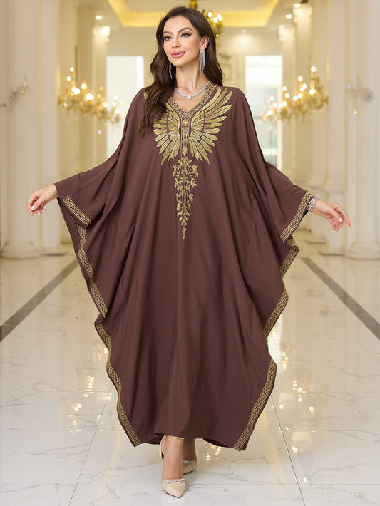 Ladies elegant kaftan with artistic feather design Ivyshape