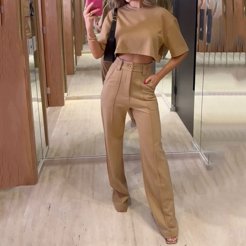 Women's set with cropped top and wide-cut pants Ivyshape