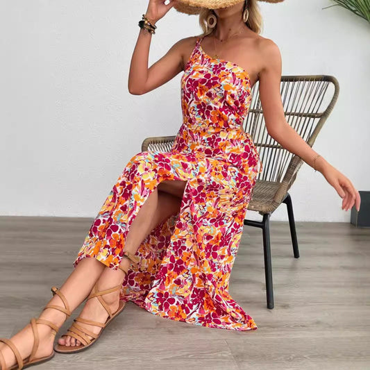Women’s maxi dress with floral pattern and side slit Ivyshape