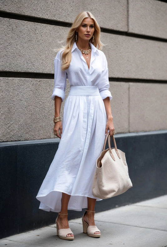 Women's shirt dress with asymmetrical hem and elegant waist belt Ivyshape