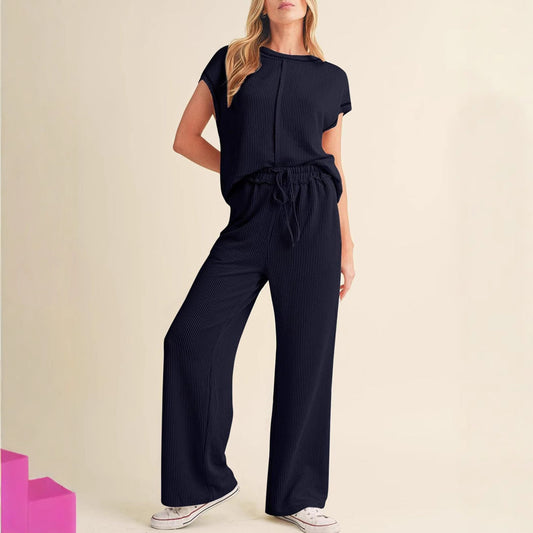 Ladies Relaxed Fit Rib Loungewear Set Ivyshape