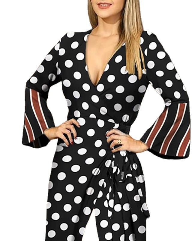 Women's wrap dress with eye-catching polka dot design and refined ruffled sleeves Ivyshape
