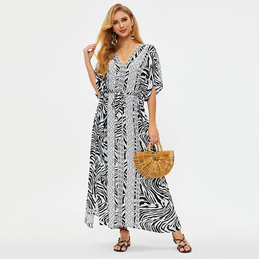 Women's maxi dress with sophisticated zebra print and side tie Ivyshape