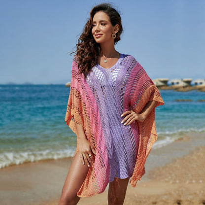 Women airy crochet beach poncho with gradient Ivyshape