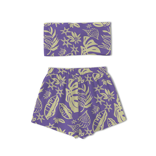 Ladies bandeau bikini set with playful leaf and shell motif Ivyshape