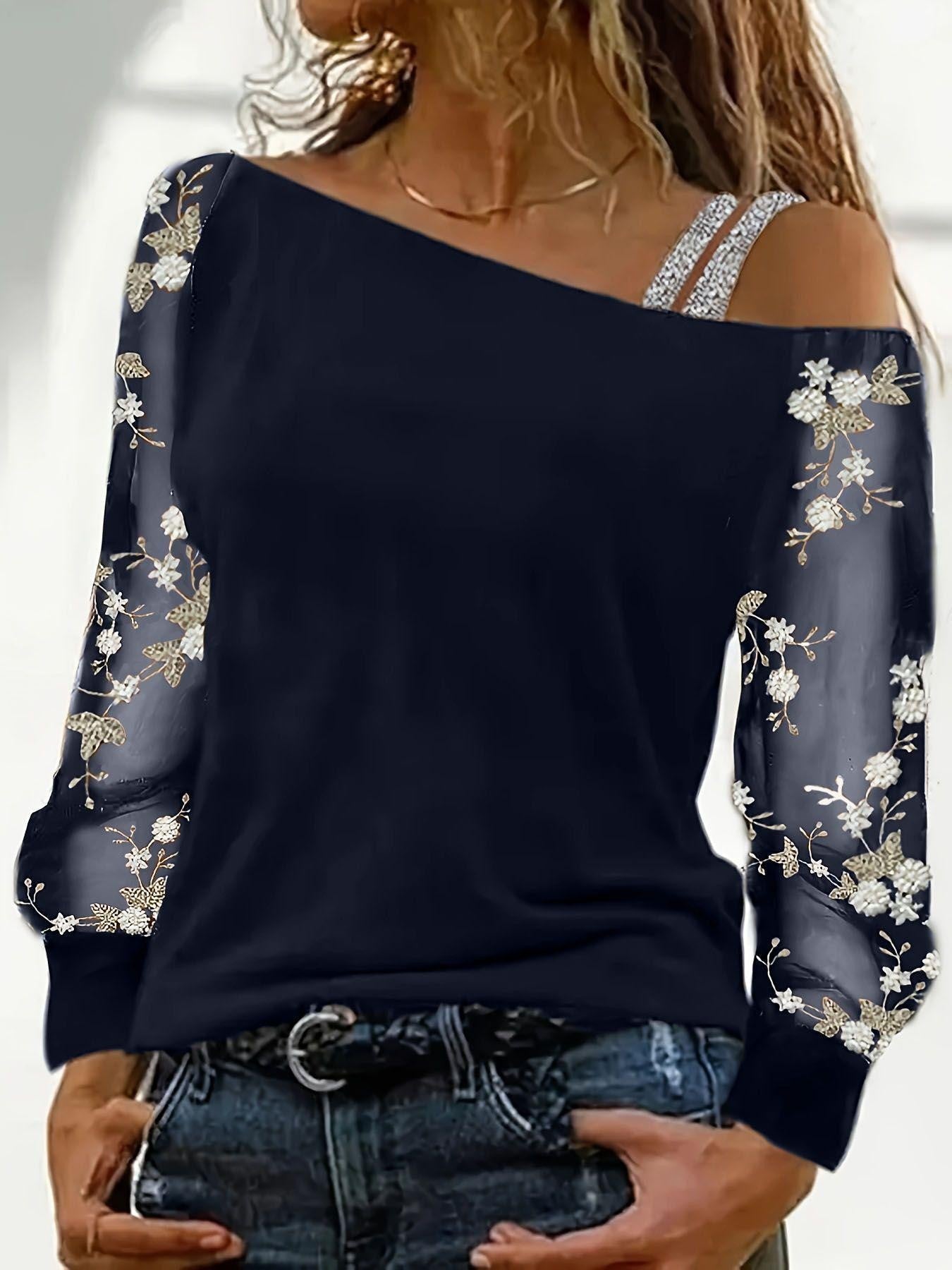 Ladies Off-Shoulder Floral Embellished Blouse Ivyshape