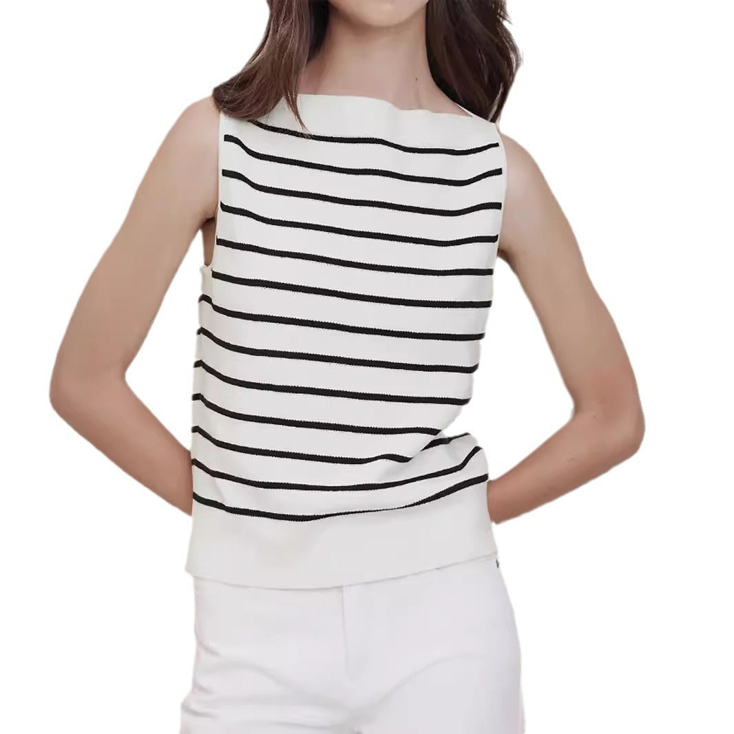 Women's fashionable knit top with maritime stripe pattern Ivyshape