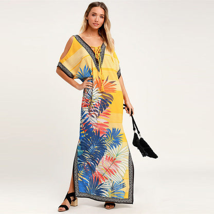 Women’s Maxi Kaftan with colorful pattern print and side slits Ivyshape