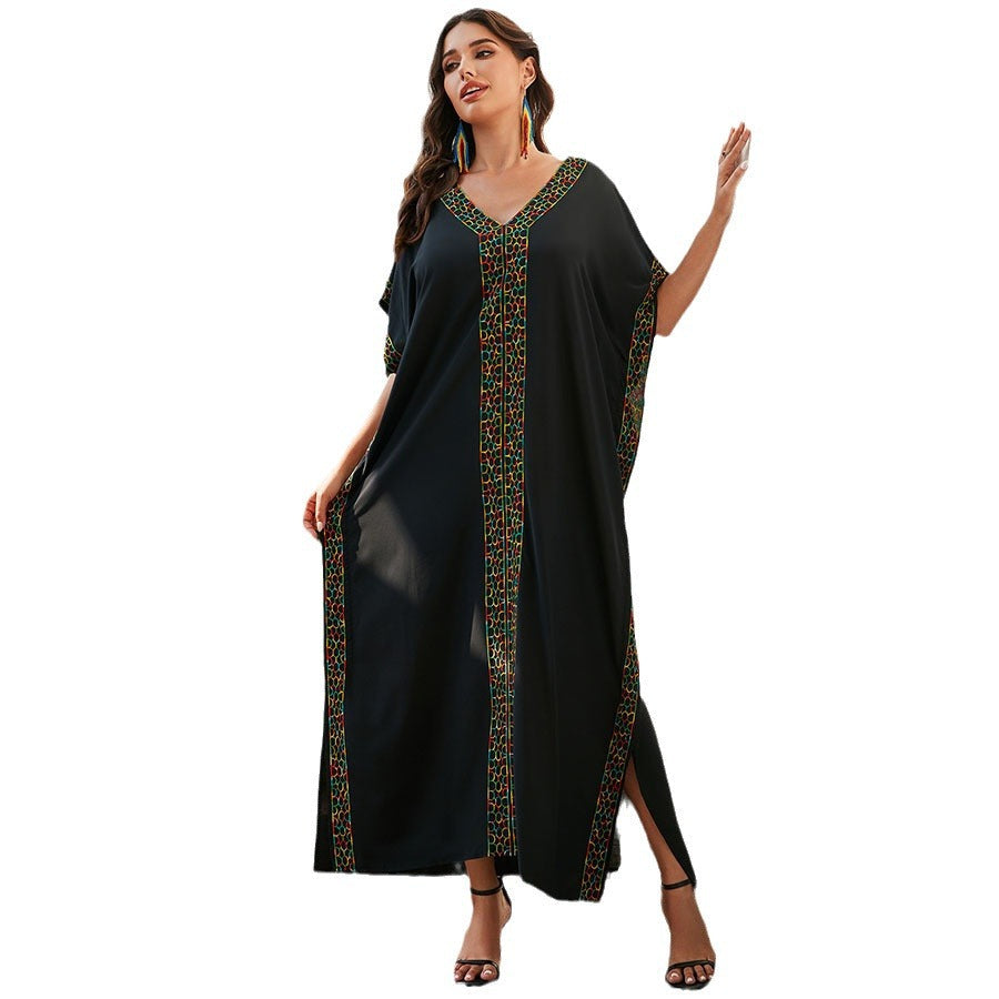 Women elegant kaftan dress with colorful embroideries Ivyshape