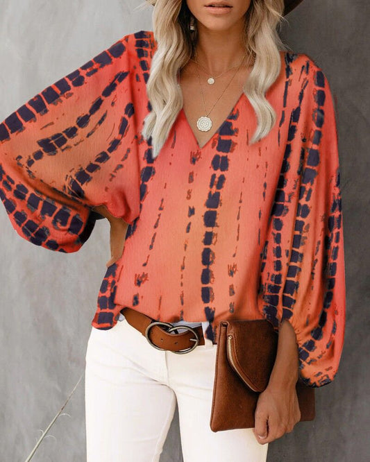 Ladies' Fashion Blouse with Voluminous Sleeves and Floral Pattern Ivyshape