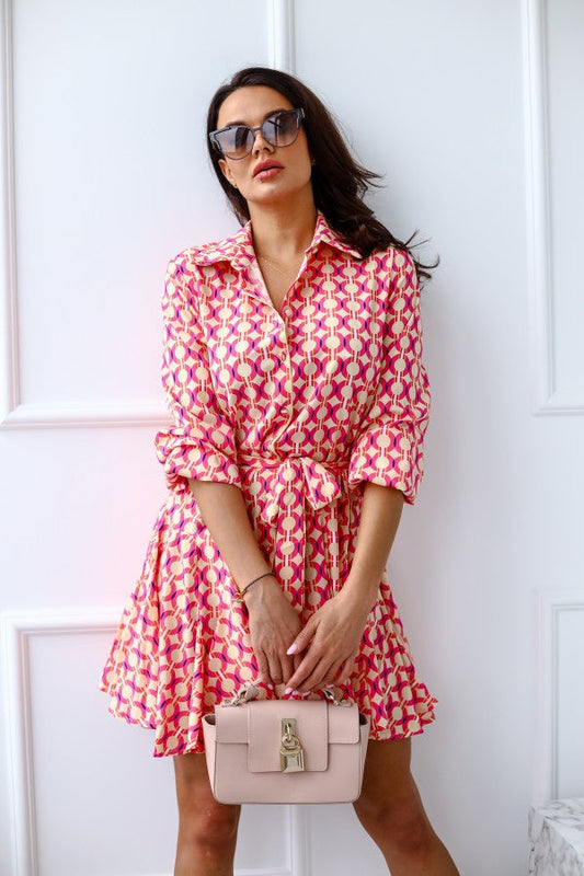 Women's shirt dress with colorful pattern and fitted cut Ivyshape