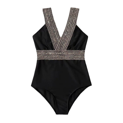 Women Elegant Swimsuit with Deep V-Neck and Floral Design Ivyshape