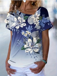 Women's blouse with floral print and short sleeves Ivyshape