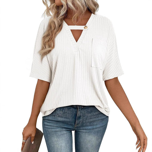 Women's Ribbed V-Neck Top Ivyshape