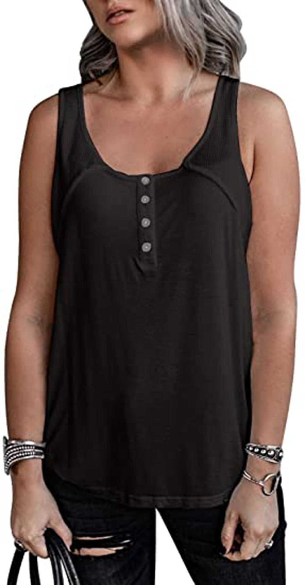 Women's military cut top with button placket Ivyshape