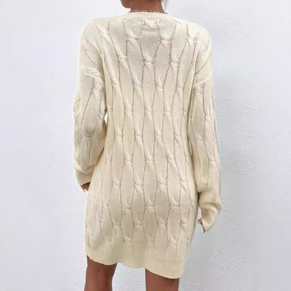 Women’s knitted dress with cable pattern and round neck Ivyshape