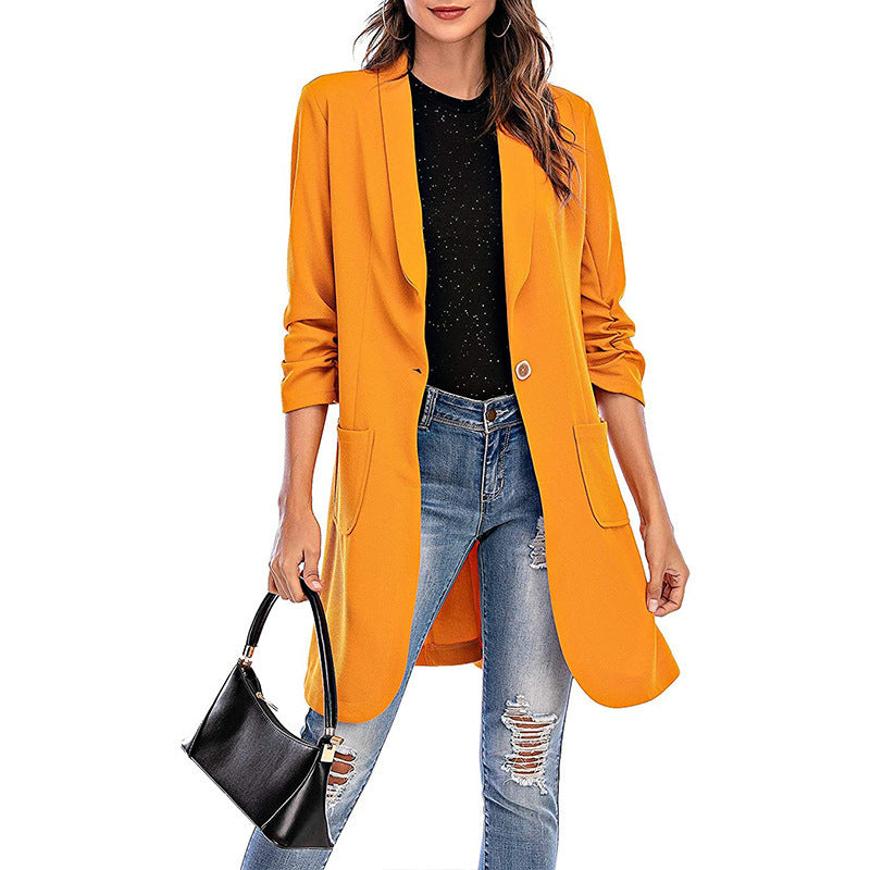 Women's long, elegant blazer with pockets and stylish cut Ivyshape
