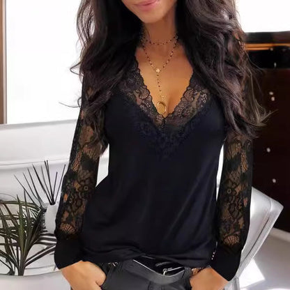 Ladies Lace Sleeve V-Neck Top Ivyshape