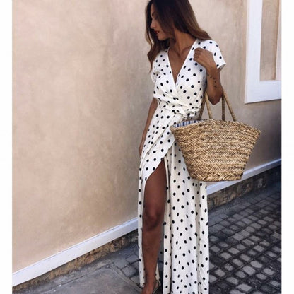 Women's maxi dress with wrap design and sophisticated slit Ivyshape